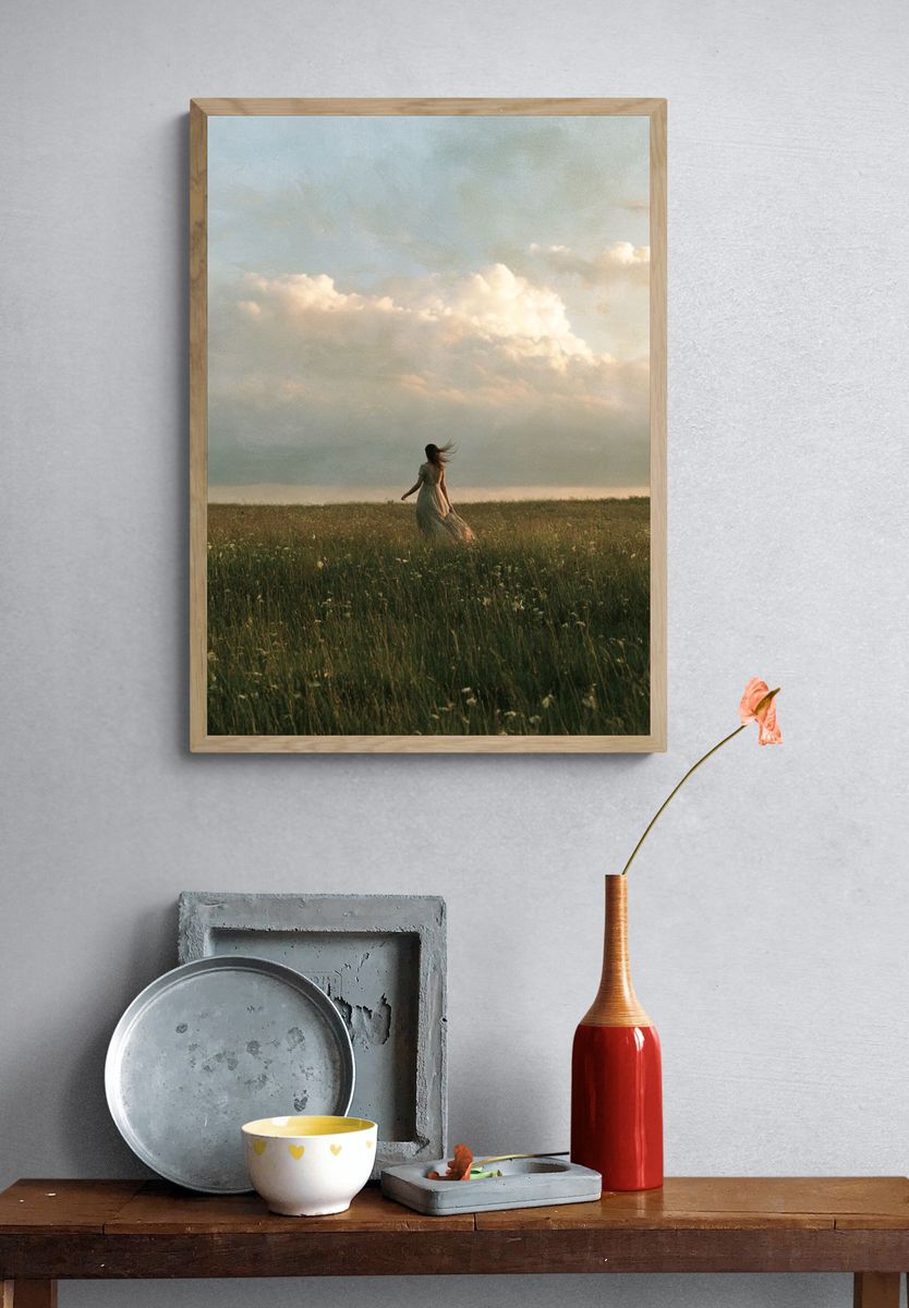 Woman in Meadow Photography Poster. — room view 3