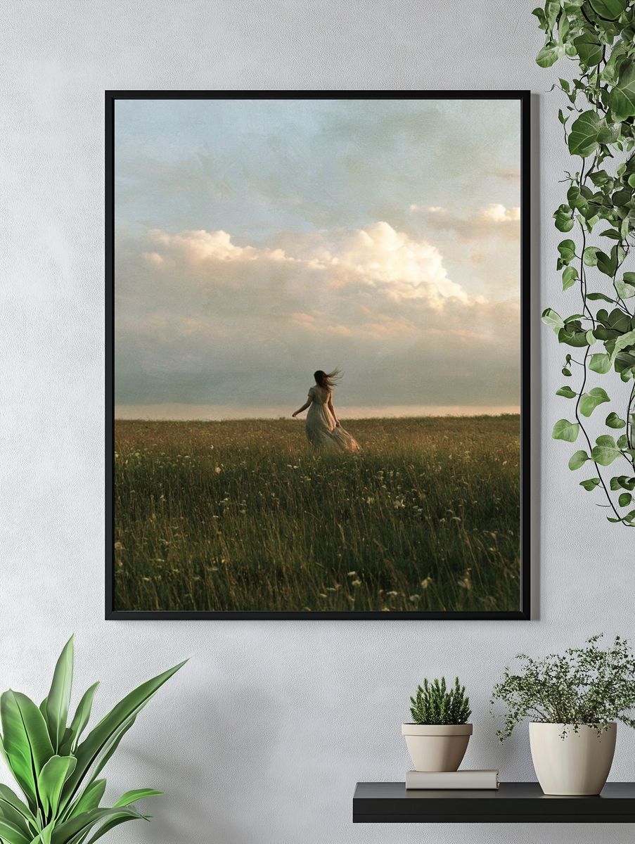 Woman in Meadow Photography Poster. — room view 4