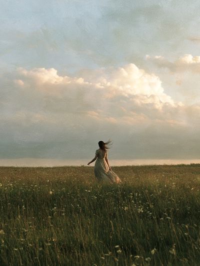 Woman in Meadow Photography Poster.
