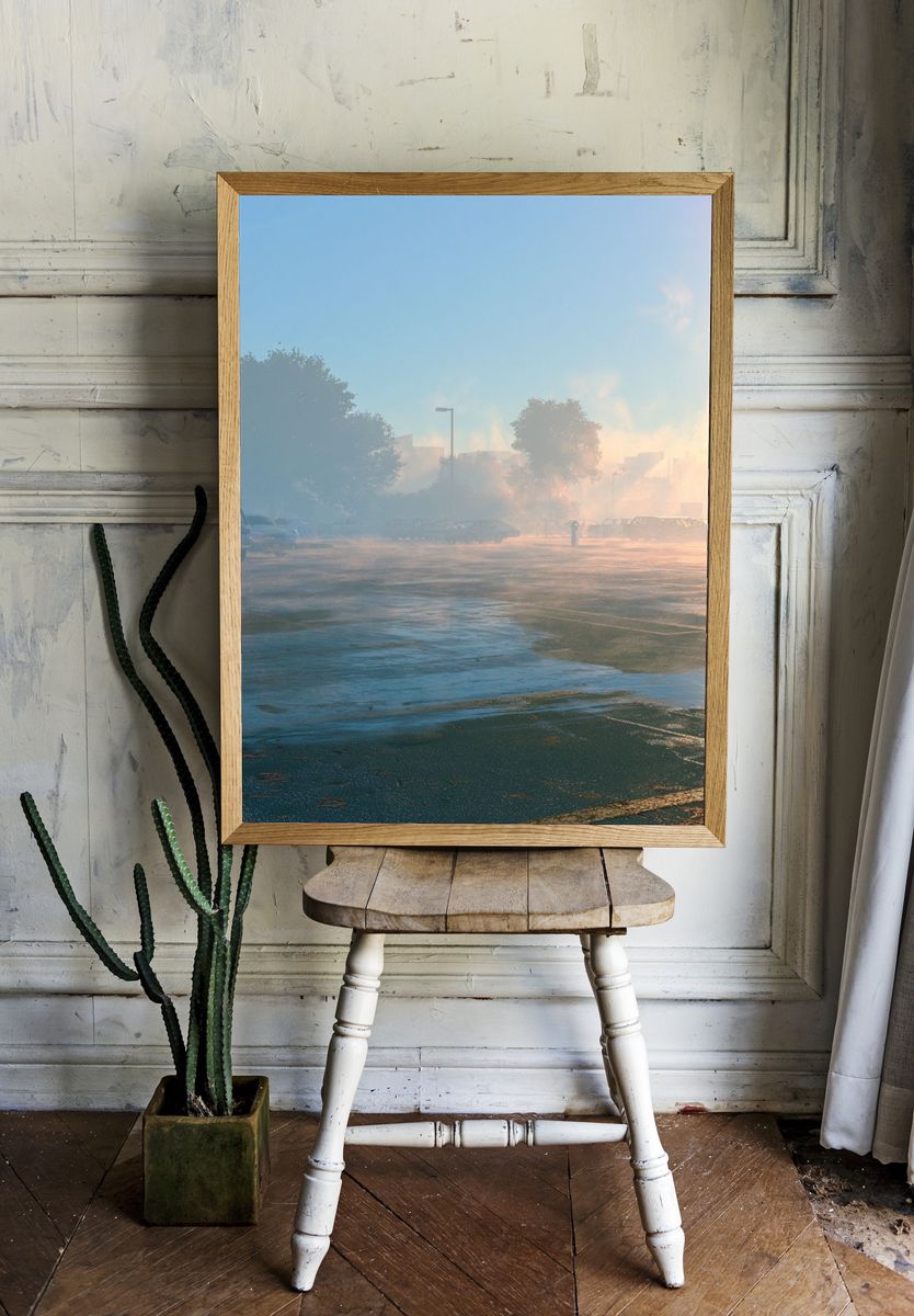 Misty Parking Lot Sunrise Poster. — room view 1