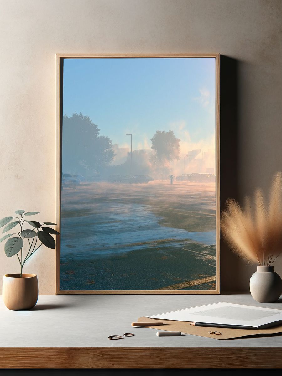 Misty Parking Lot Sunrise Poster. — room view 2