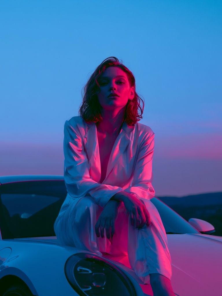 Neon Portrait on Sports Car Poster. poster detail