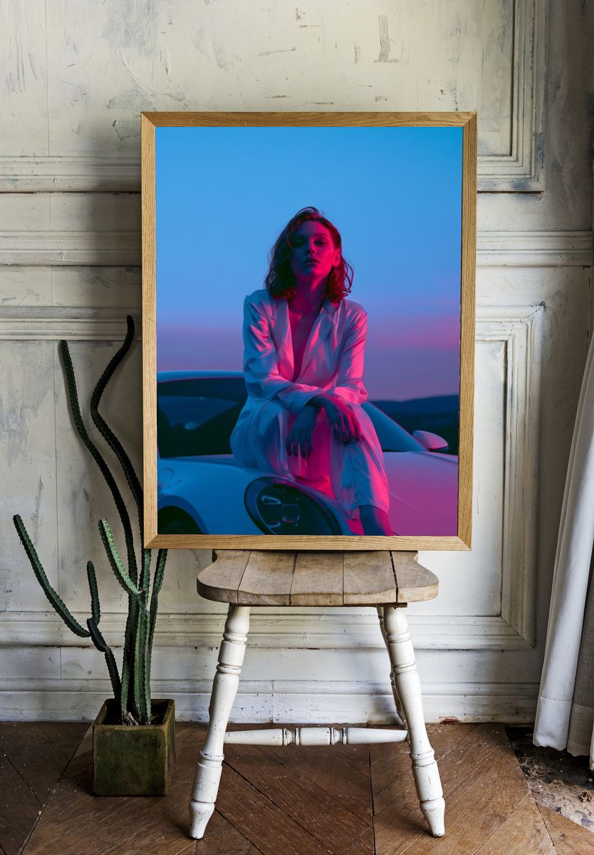 Neon Portrait on Sports Car Poster. — room view 1