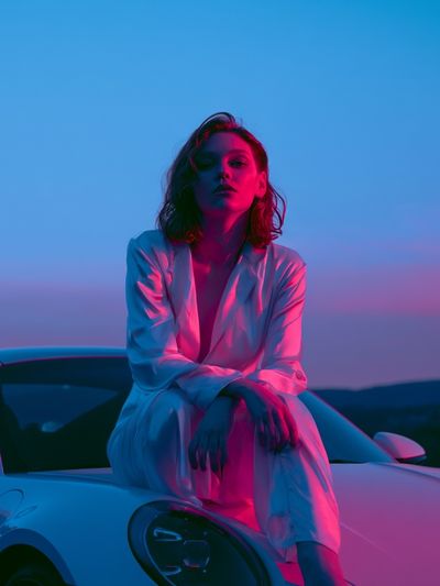 Neon Portrait on Sports Car Poster. poster print