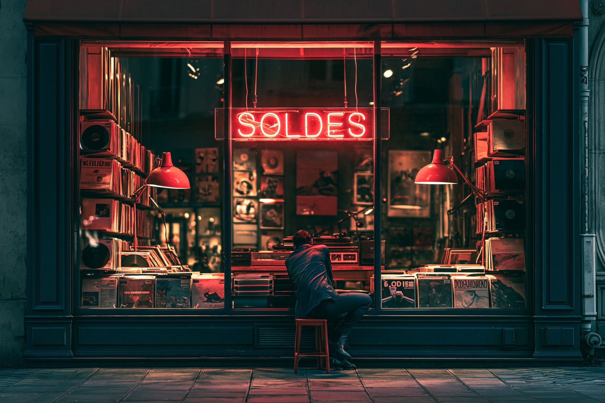 Neon Record Shop Street Photography Poster. poster — photography art