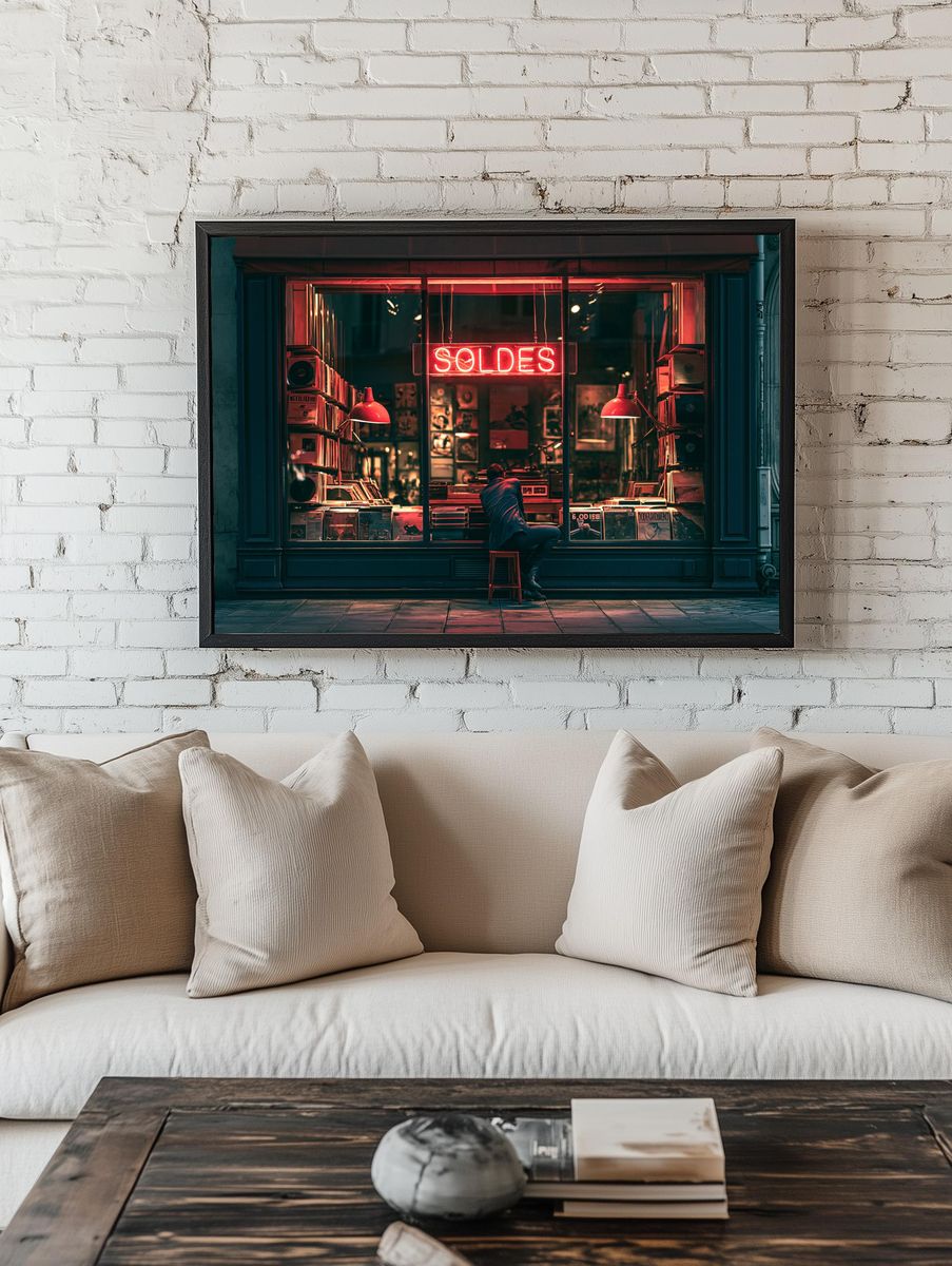 Neon Record Shop Street Photography Poster. room preview
