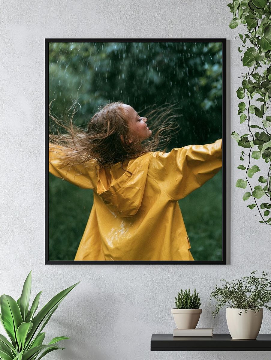 Child in Rain Photography Poster. — room view 4