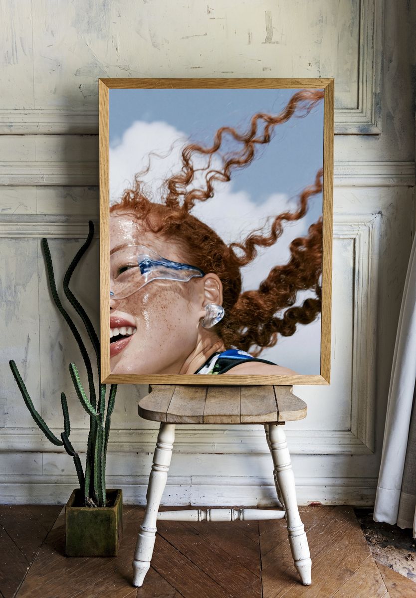 Freckled Curly Hair Portrait Poster. room preview