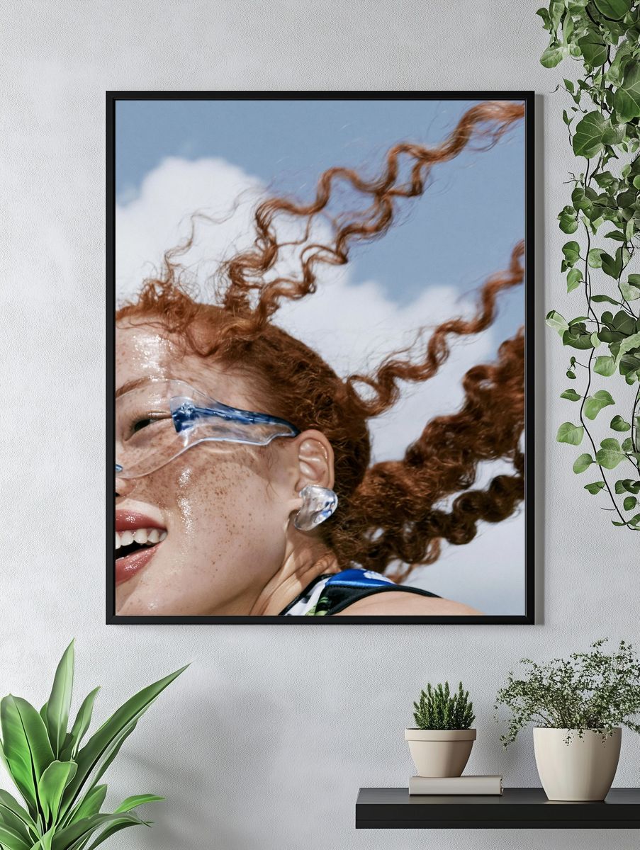 Freckled Curly Hair Portrait Poster. — room view 4