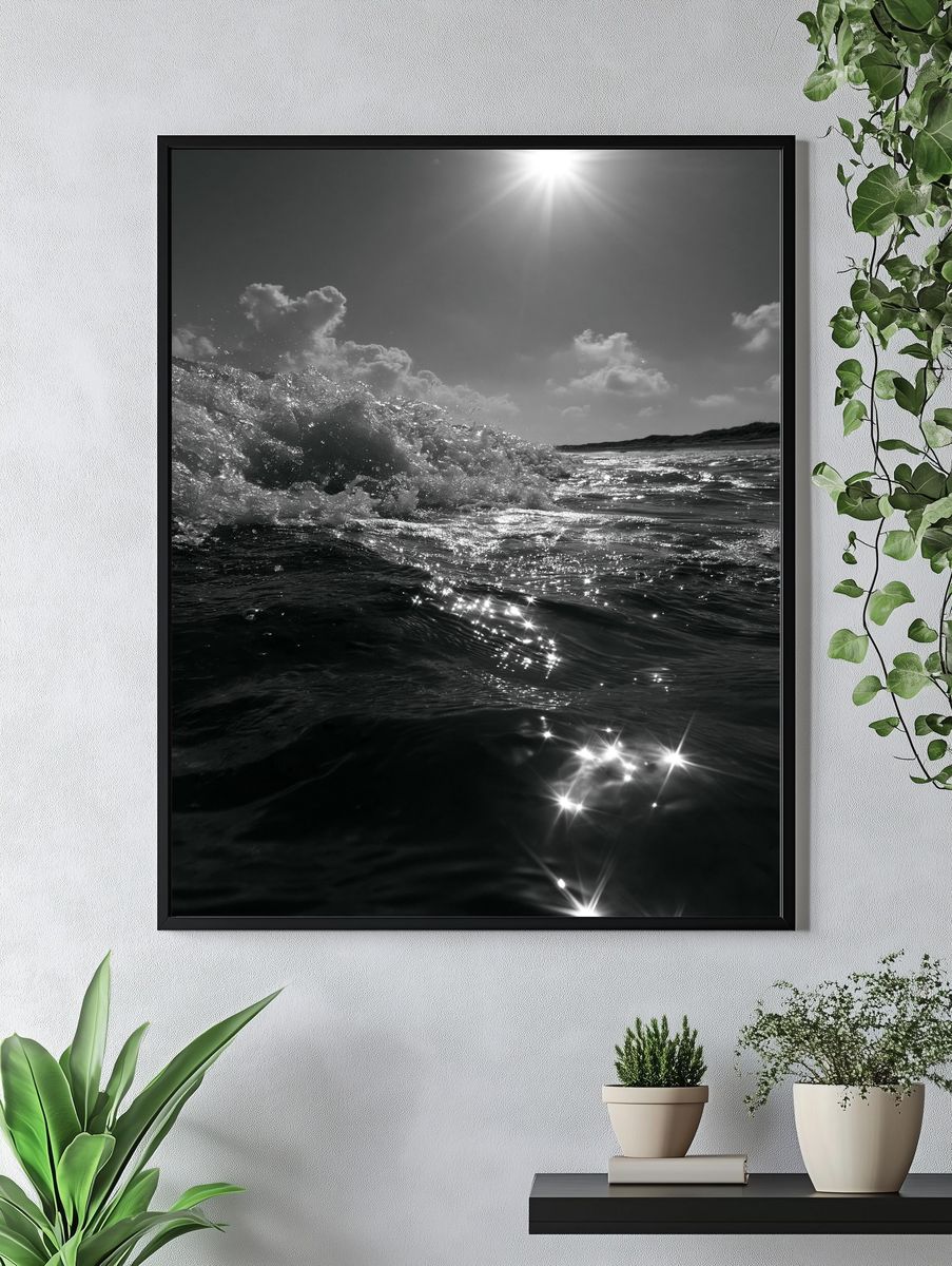 Sunlit Ocean Wave Photography Poster. — room view 4