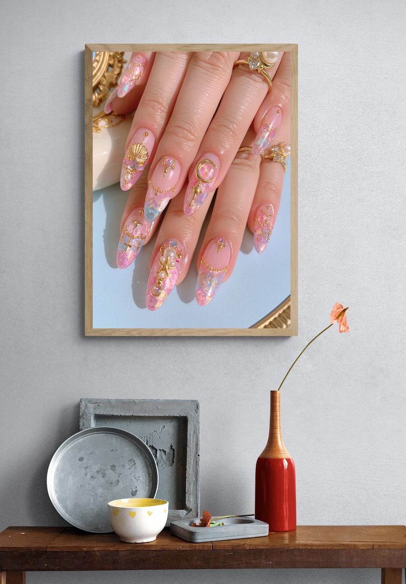 Pastel Celestial Nail Art Photography Poster. — room view 3