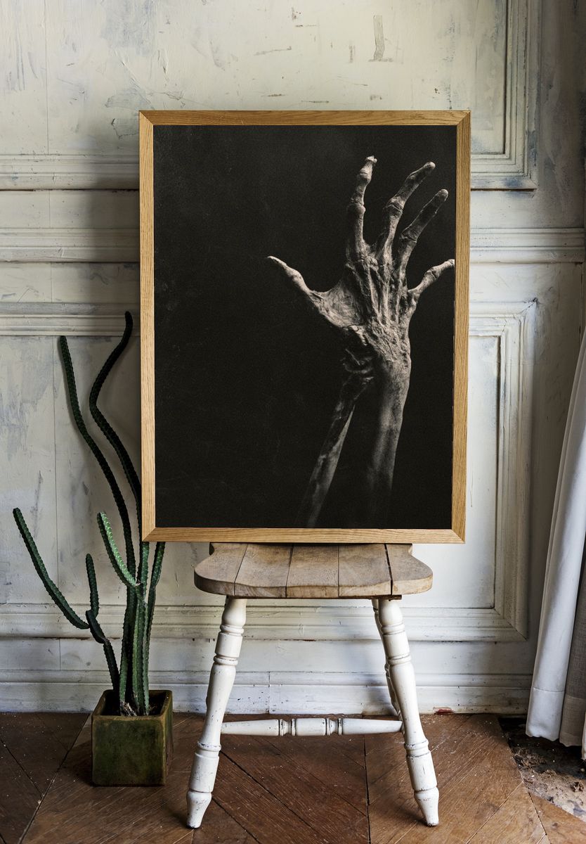 Eerie Hand in Darkness Photography Poster. — room view 1