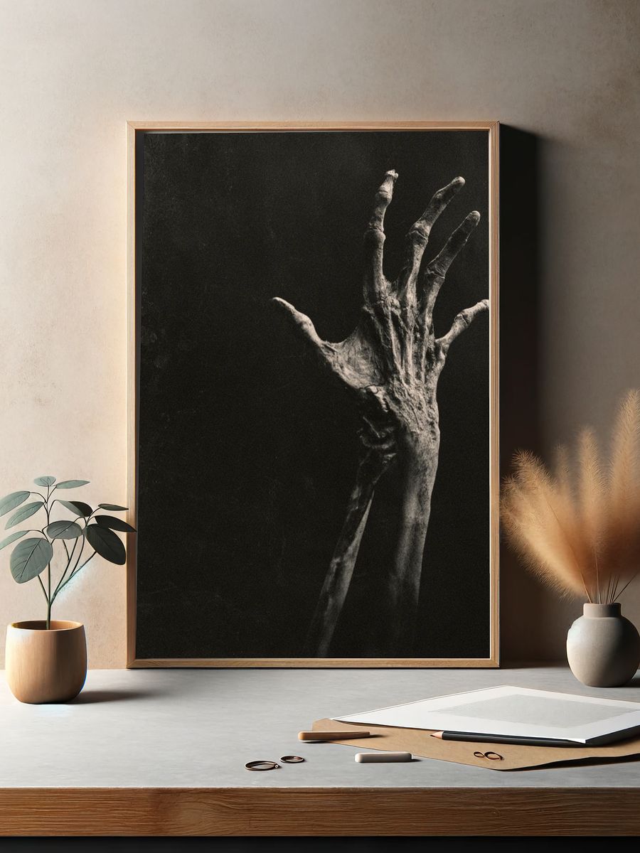 Eerie Hand in Darkness Photography Poster. — room view 2