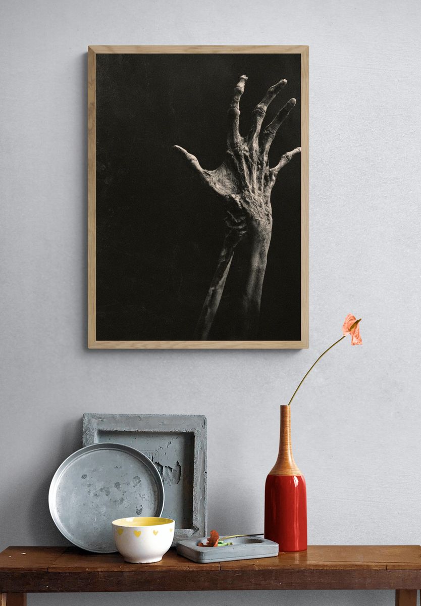 Eerie Hand in Darkness Photography Poster. — room view 3