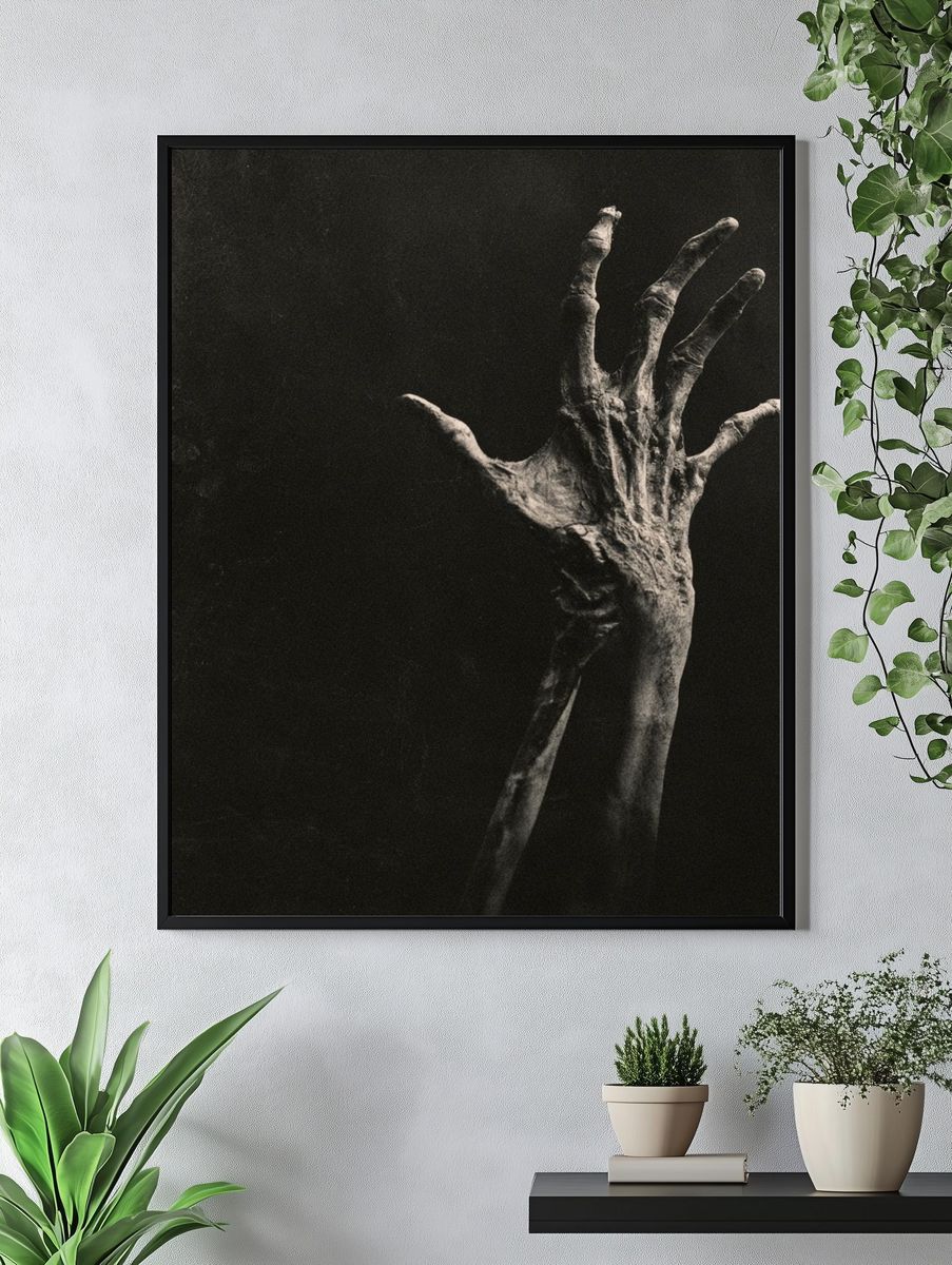 Eerie Hand in Darkness Photography Poster. — room view 4