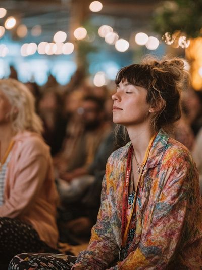Meditative Festival Crowd Photography Poster. poster print