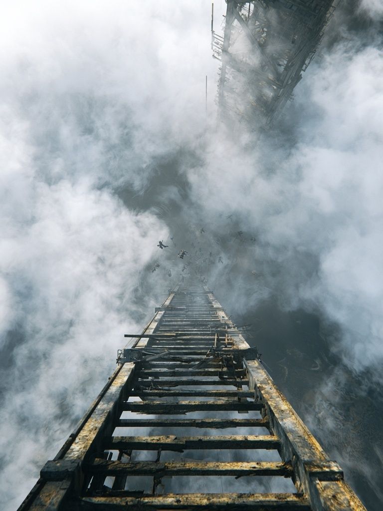 Industrial Ladder in Clouds Poster. poster detail
