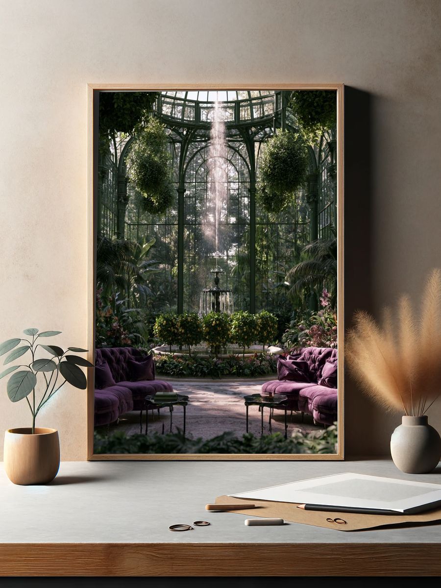 Lush Glass Conservatory Photography Poster. — room view 2