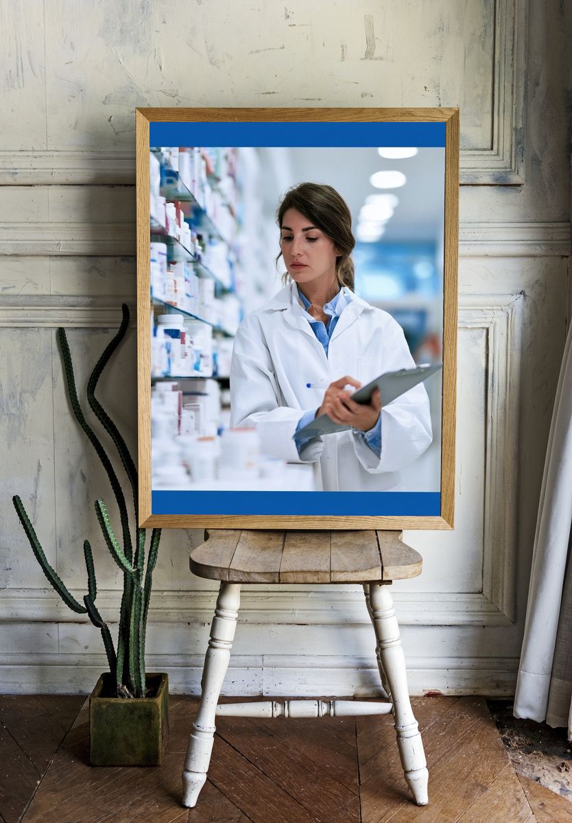 Pharmacist in Aisle Photography Poster. — room view 1