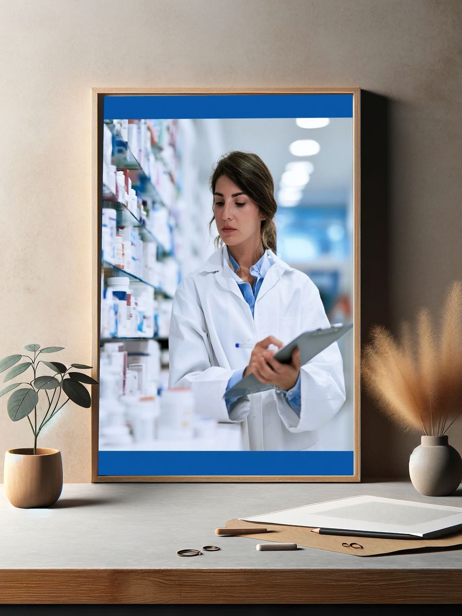 Pharmacist in Aisle Photography Poster. — room view 2