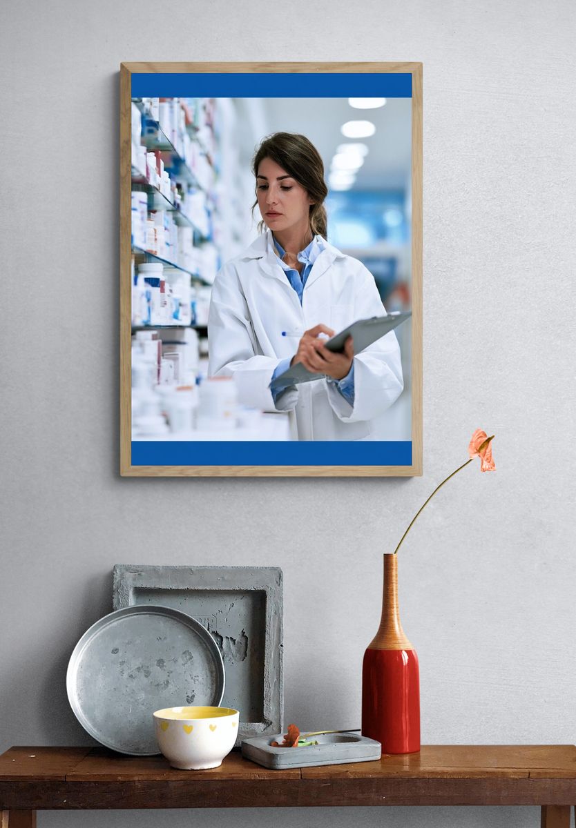 Pharmacist in Aisle Photography Poster. — room view 3