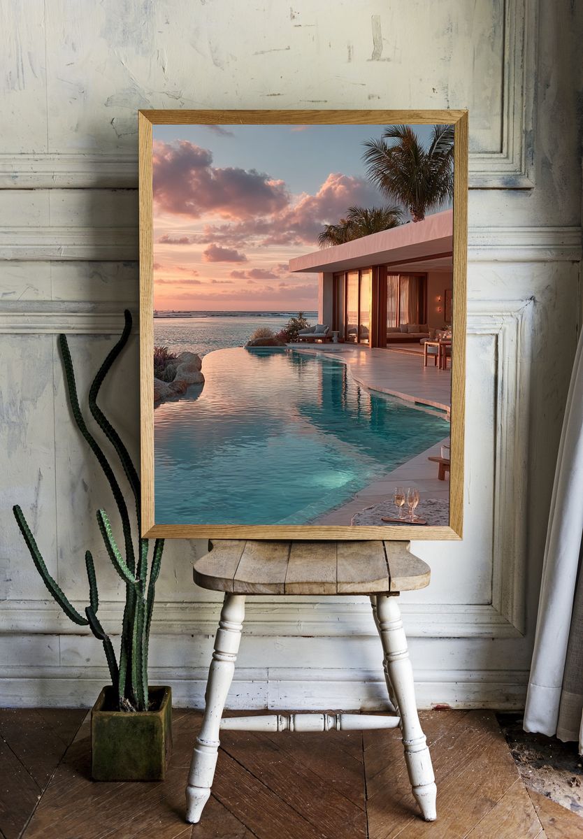 Tropical Ocean Sunset Photography Poster. — room view 1