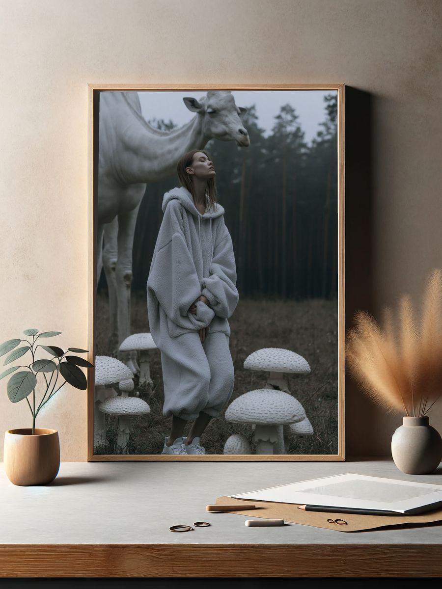Surreal Forest Giraffe Photography Poster. — room view 2
