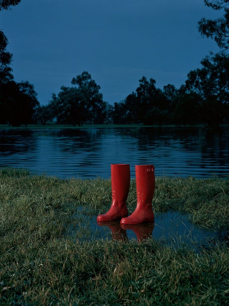 Red Rain Boots by the Lake Poster. poster detail
