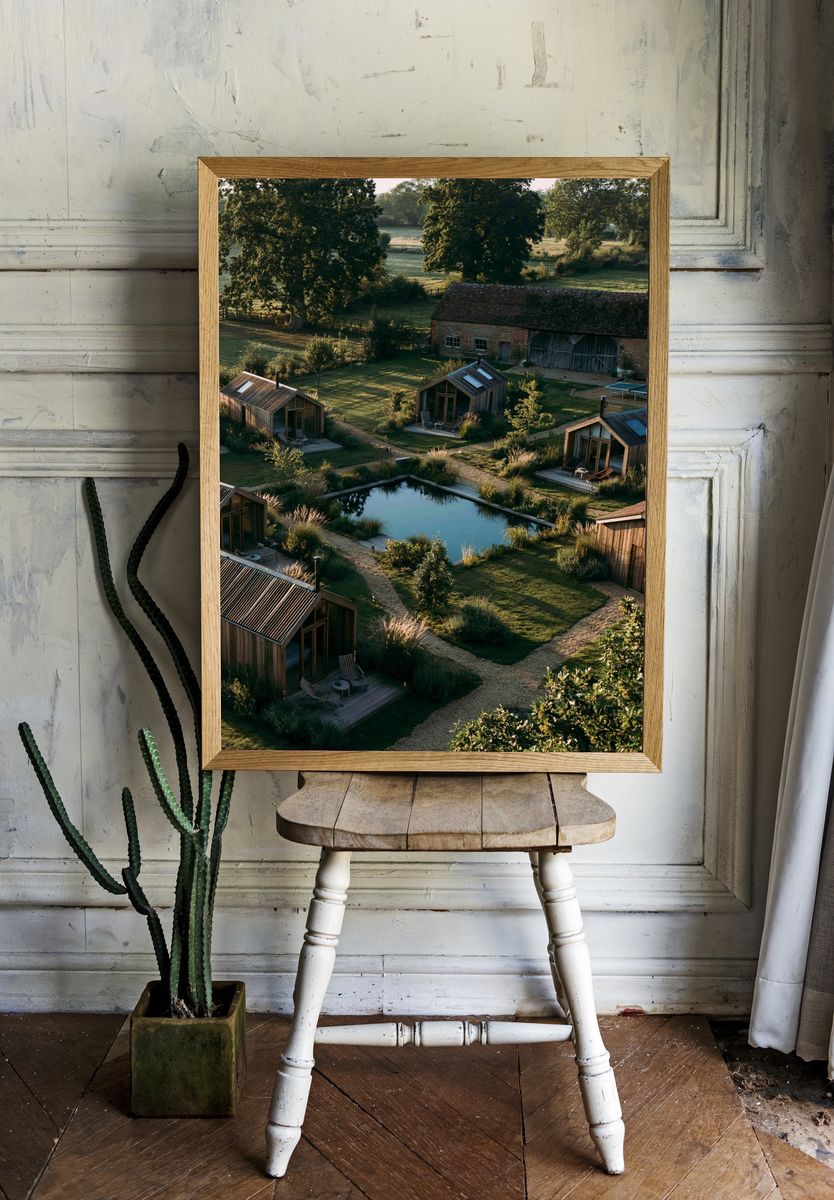 Countryside Cabins at Dawn Photography Poster. room preview