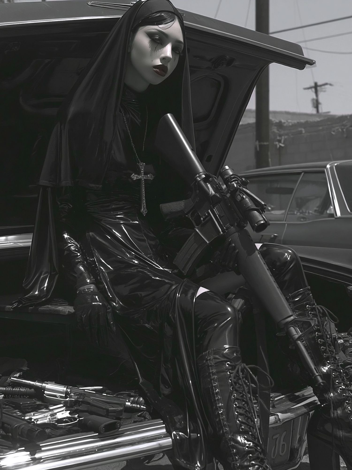 Gothic Nun with Rifle Poster. poster — photography art