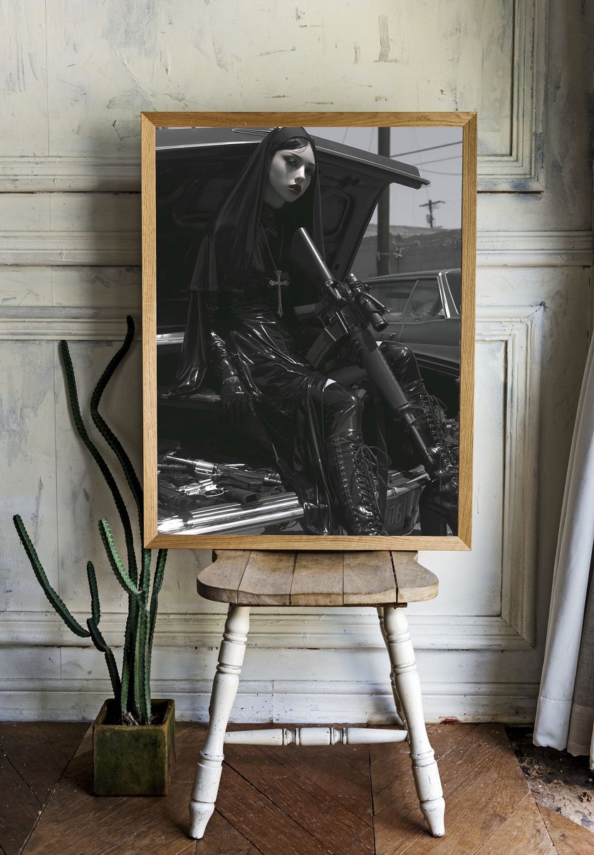 Gothic Nun with Rifle Poster. room preview