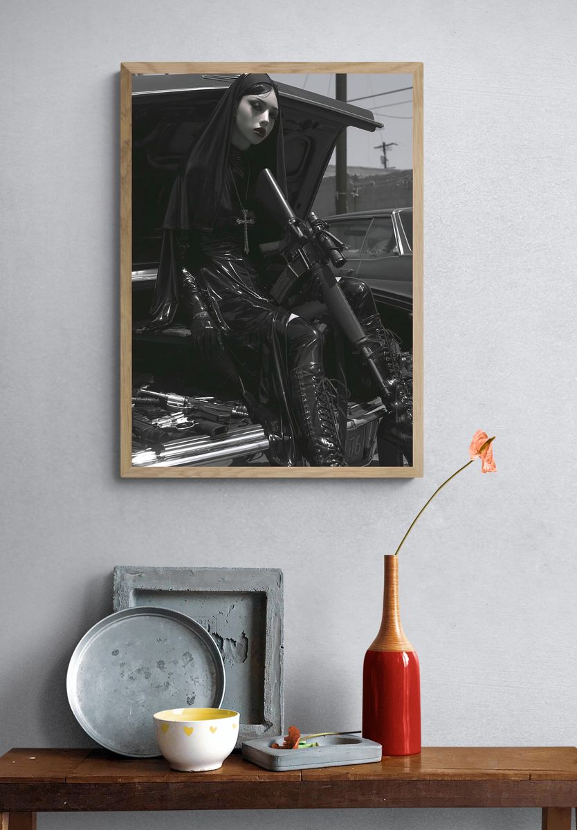 Gothic Nun with Rifle Poster. — room view 3