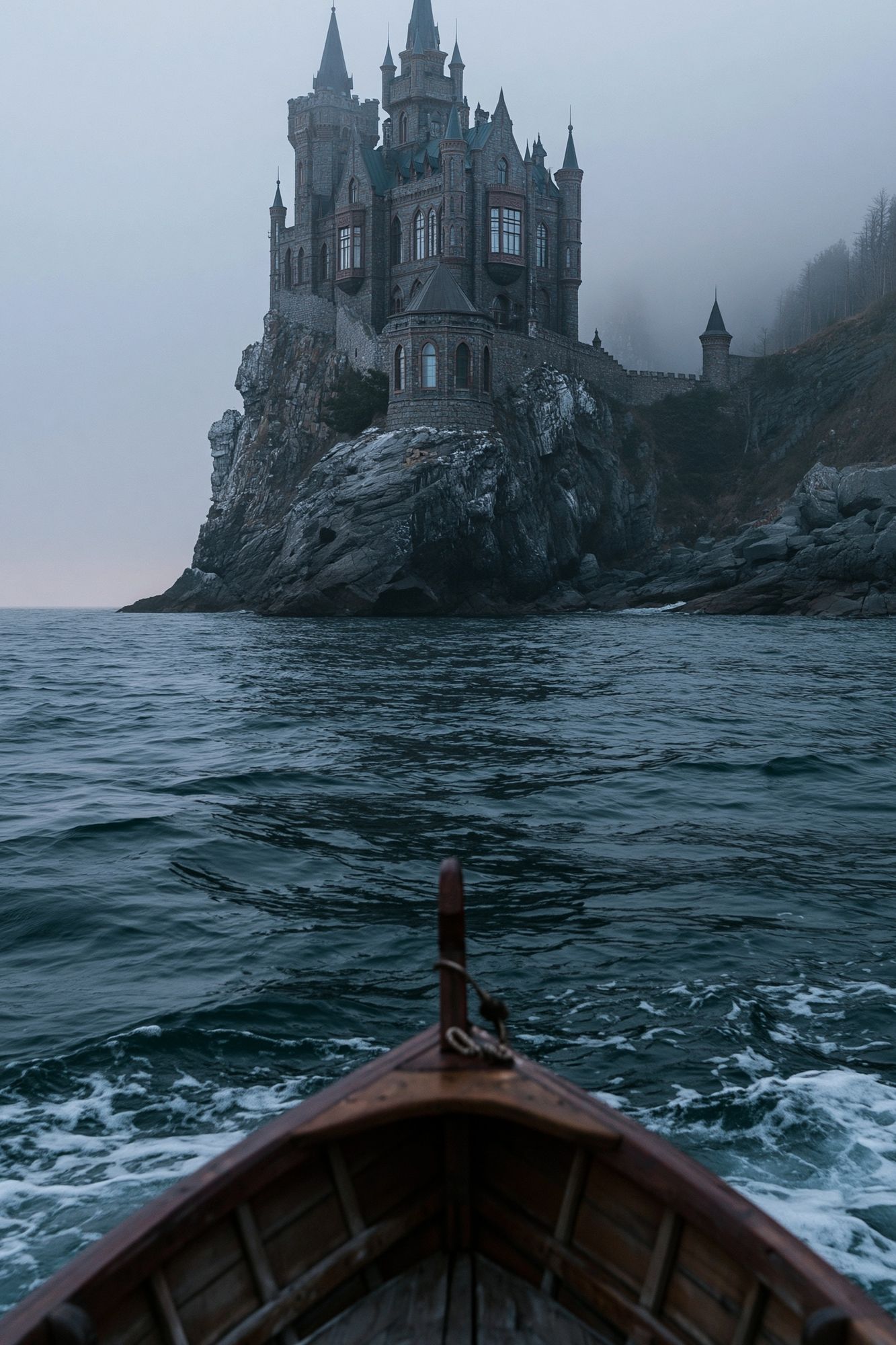Foggy Castle Seascape Photography Poster. poster — photography art