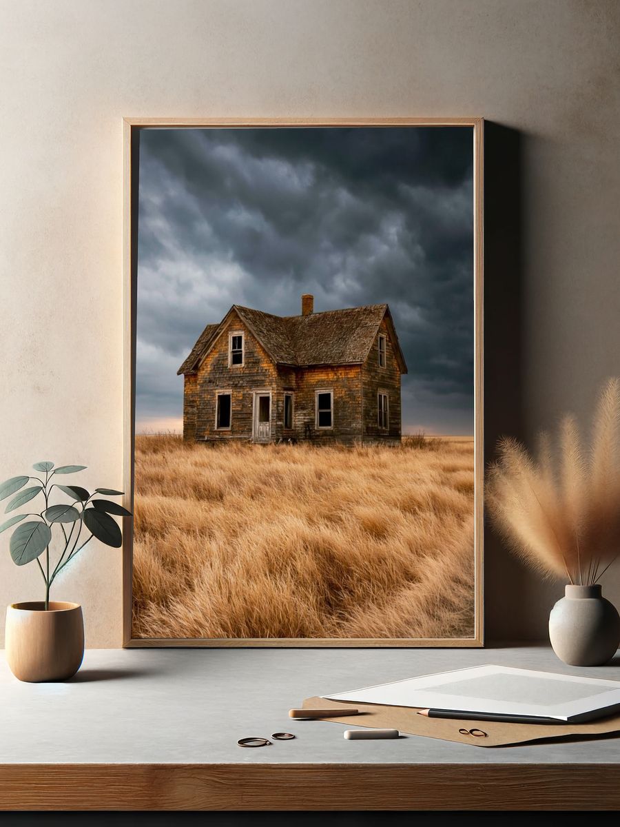 Abandoned House in Stormy Field Poster. — room view 2