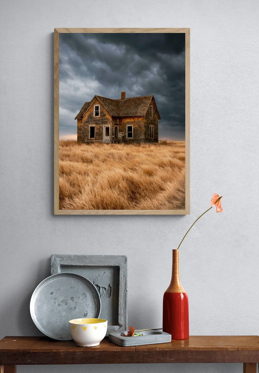 Abandoned House in Stormy Field Poster. — room view 3