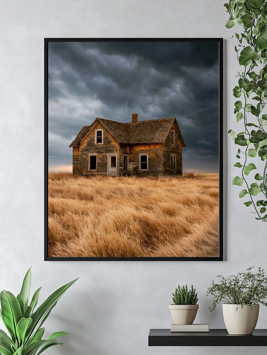 Abandoned House in Stormy Field Poster. — room view 4