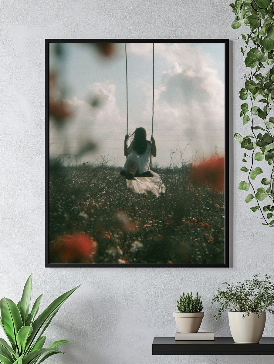 Girl on Swing Field Photography Poster. — room view 4