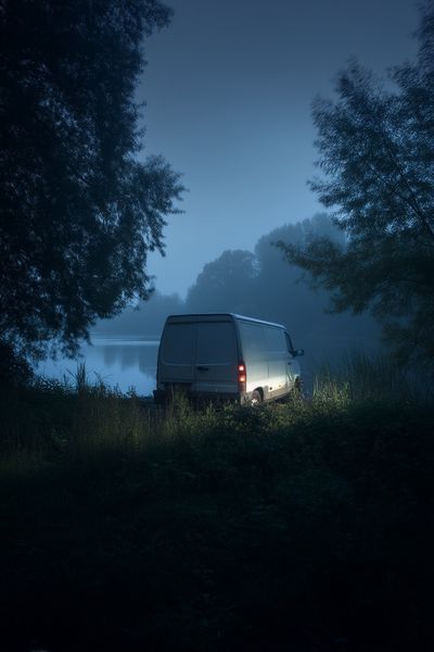 Misty Van by the Lake — Photography Print. poster