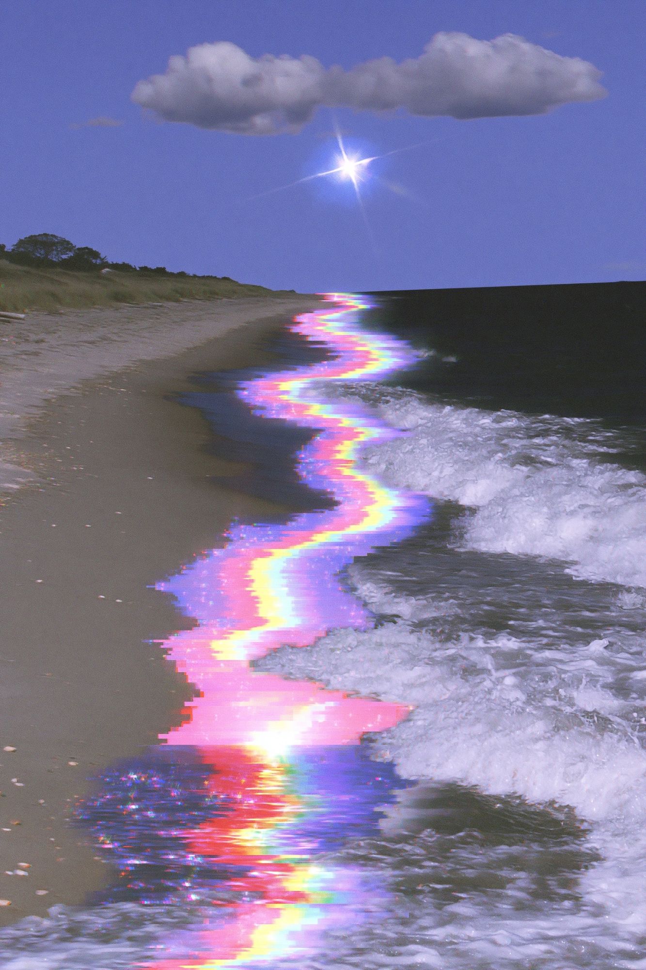 Glitchy Rainbow Shoreline Photography Poster. poster — photography art