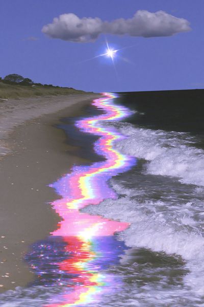 Glitchy Rainbow Shoreline Photography Poster. poster