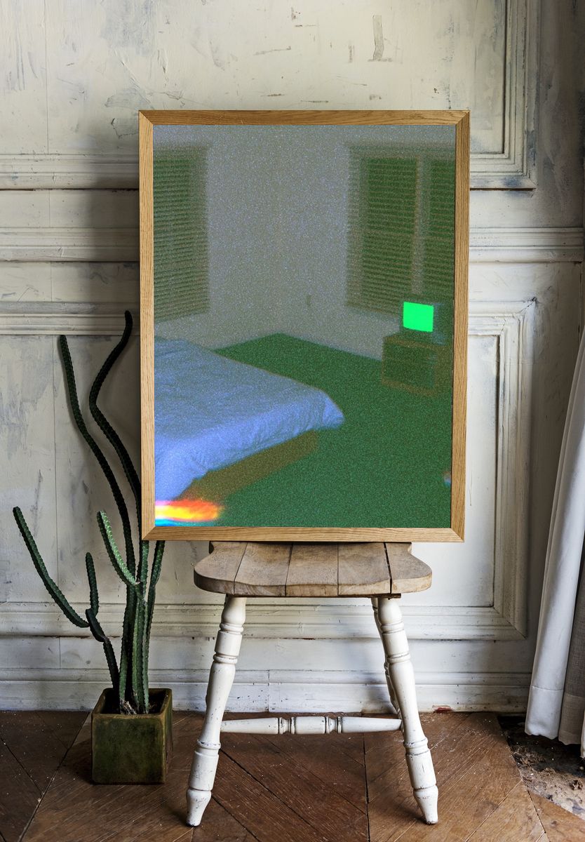 Neon Bedroom Interior Photography Poster. room preview