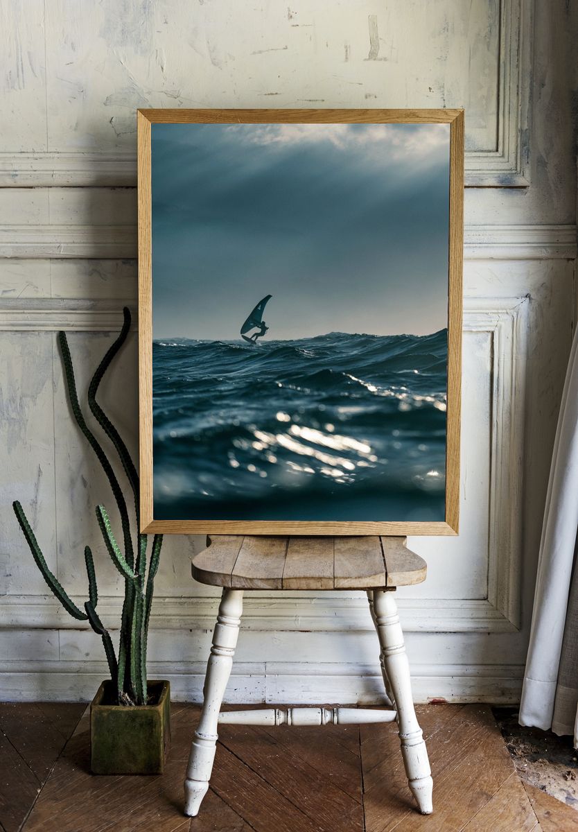 Windsurfing at Sea Photography Poster. — room view 1