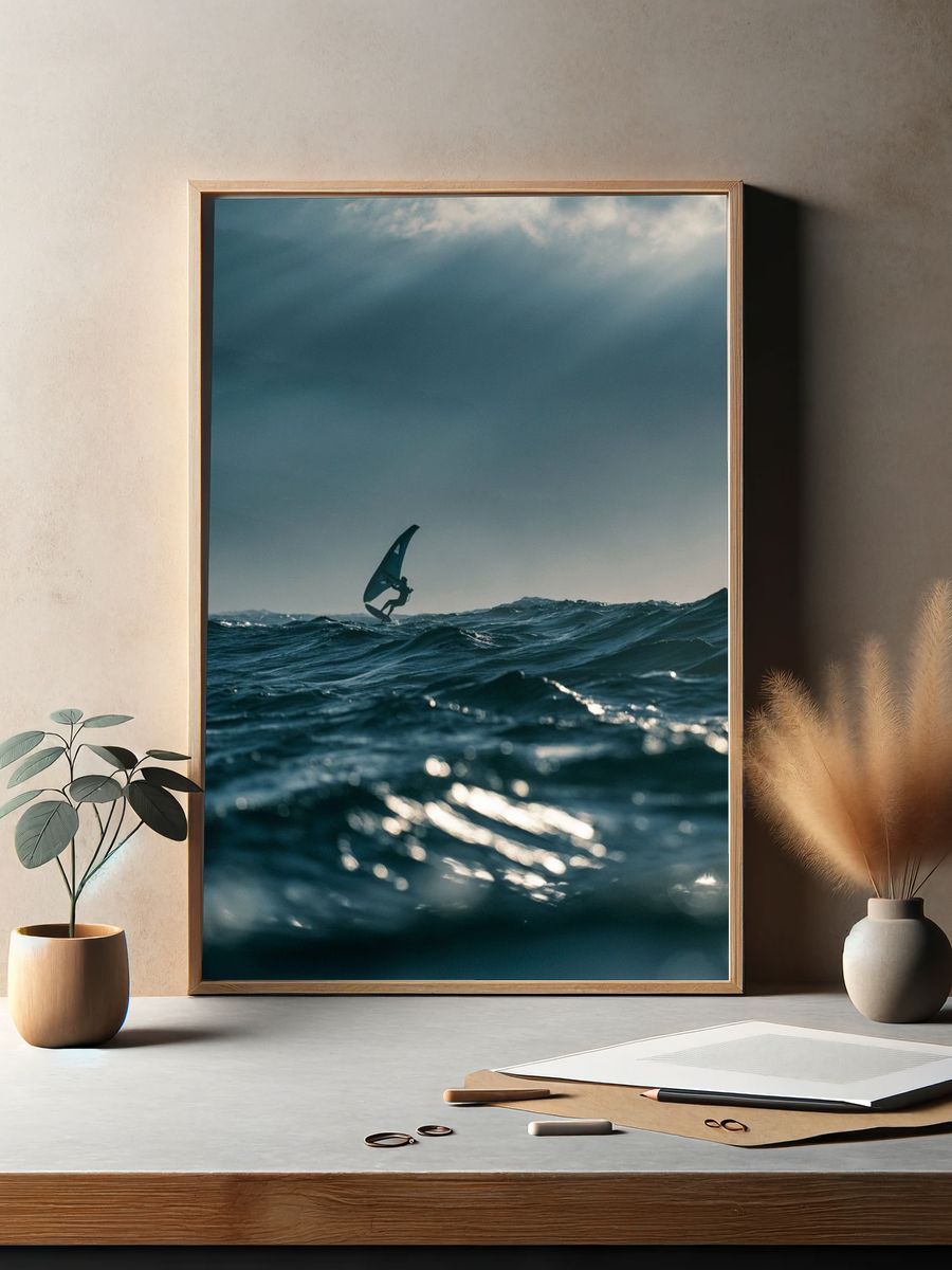 Windsurfing at Sea Photography Poster. — room view 2
