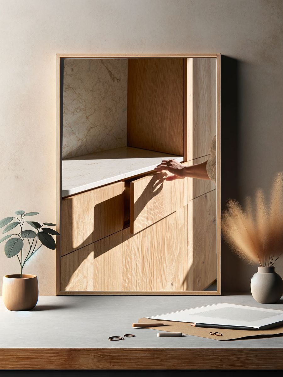 Sunlit Oak Cabinet Interior Photography Poster. — room view 2