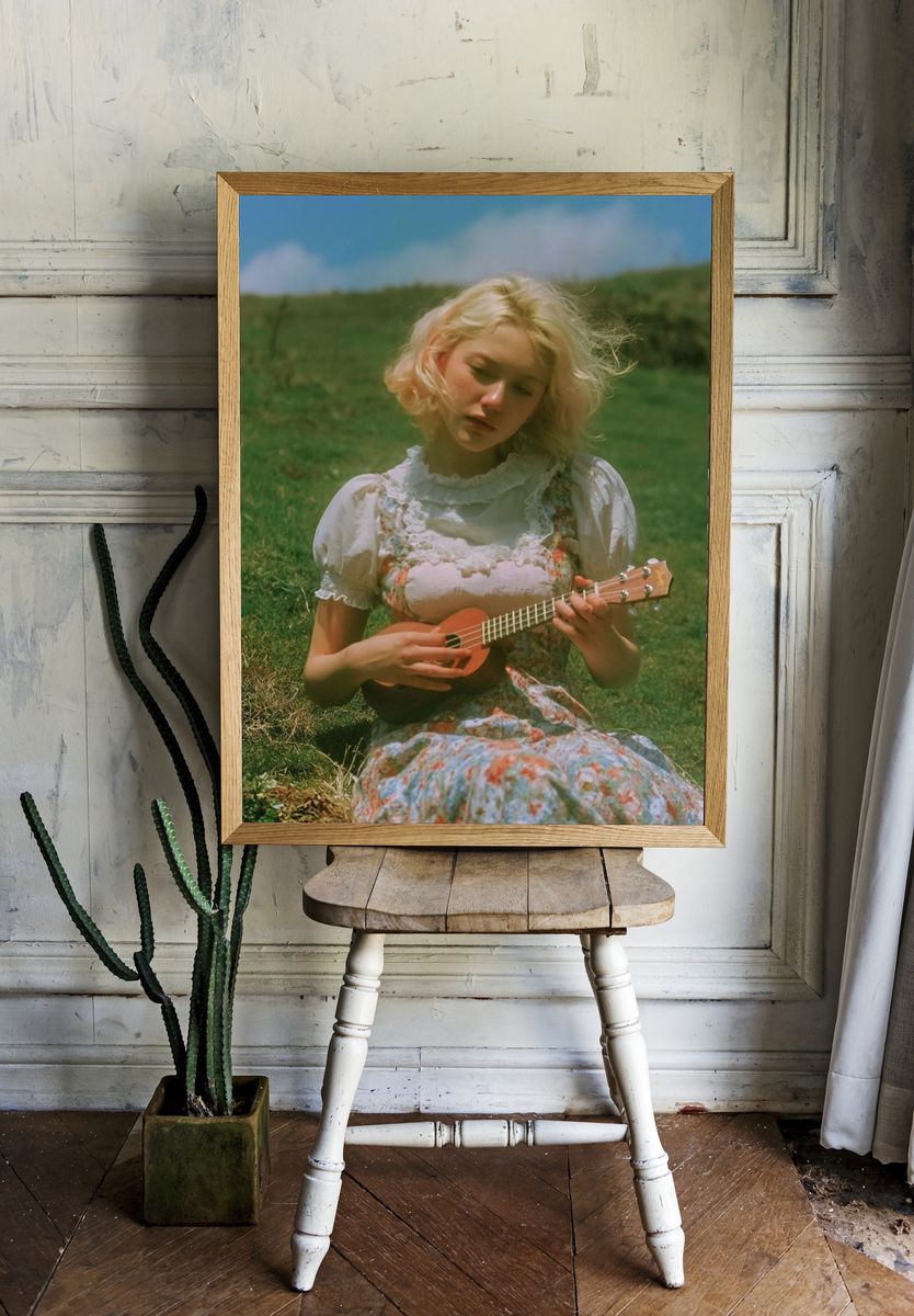 Girl with Ukulele Photography Poster. — room view 1