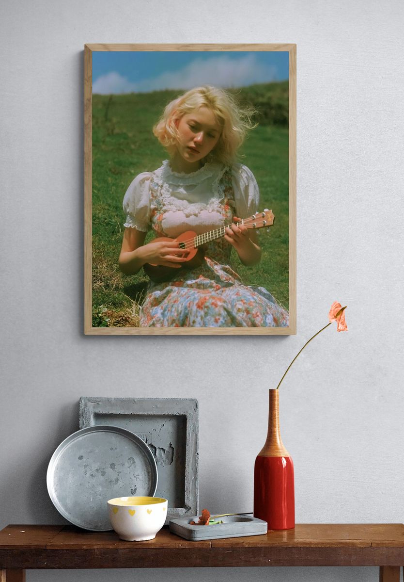 Girl with Ukulele Photography Poster. — room view 3