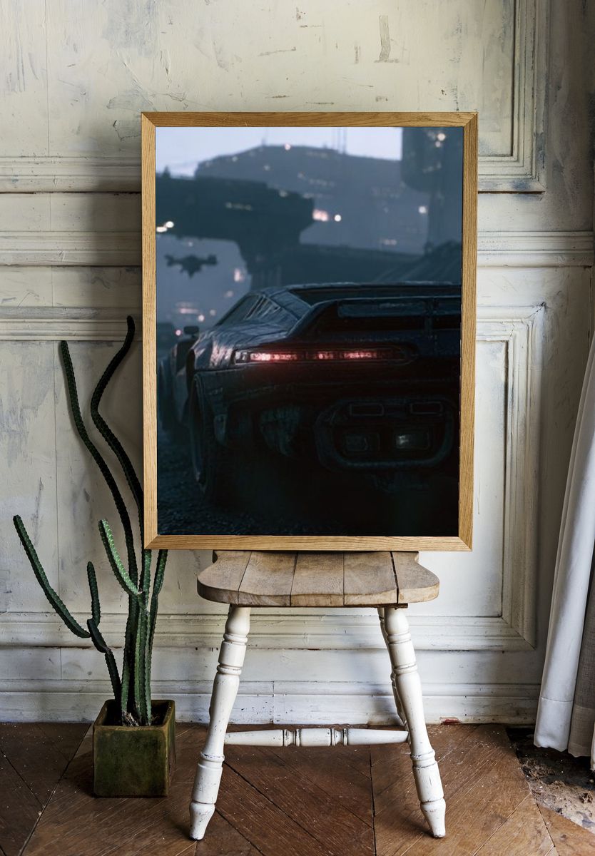 Cyberpunk Sports Car Photography Poster. — room view 1