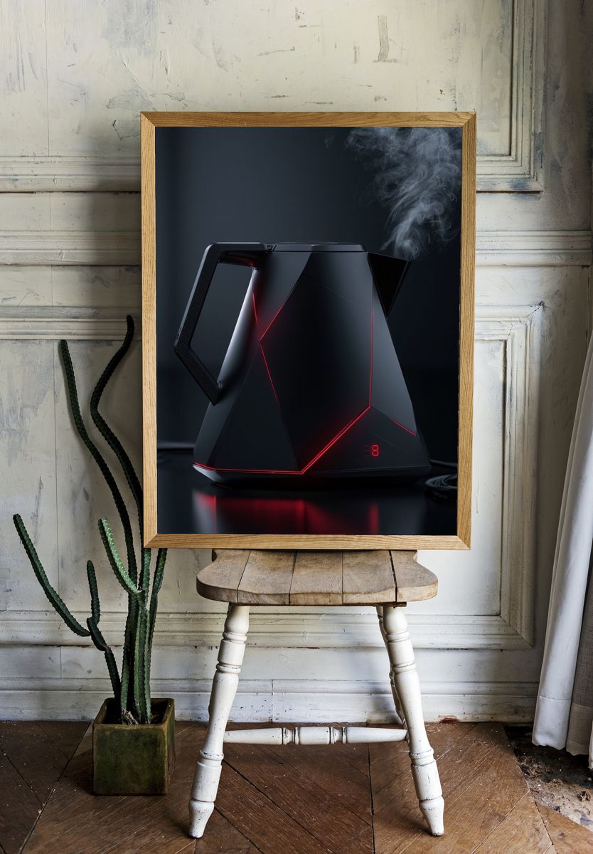 Futuristic Electric Kettle Photography Poster. — room view 1