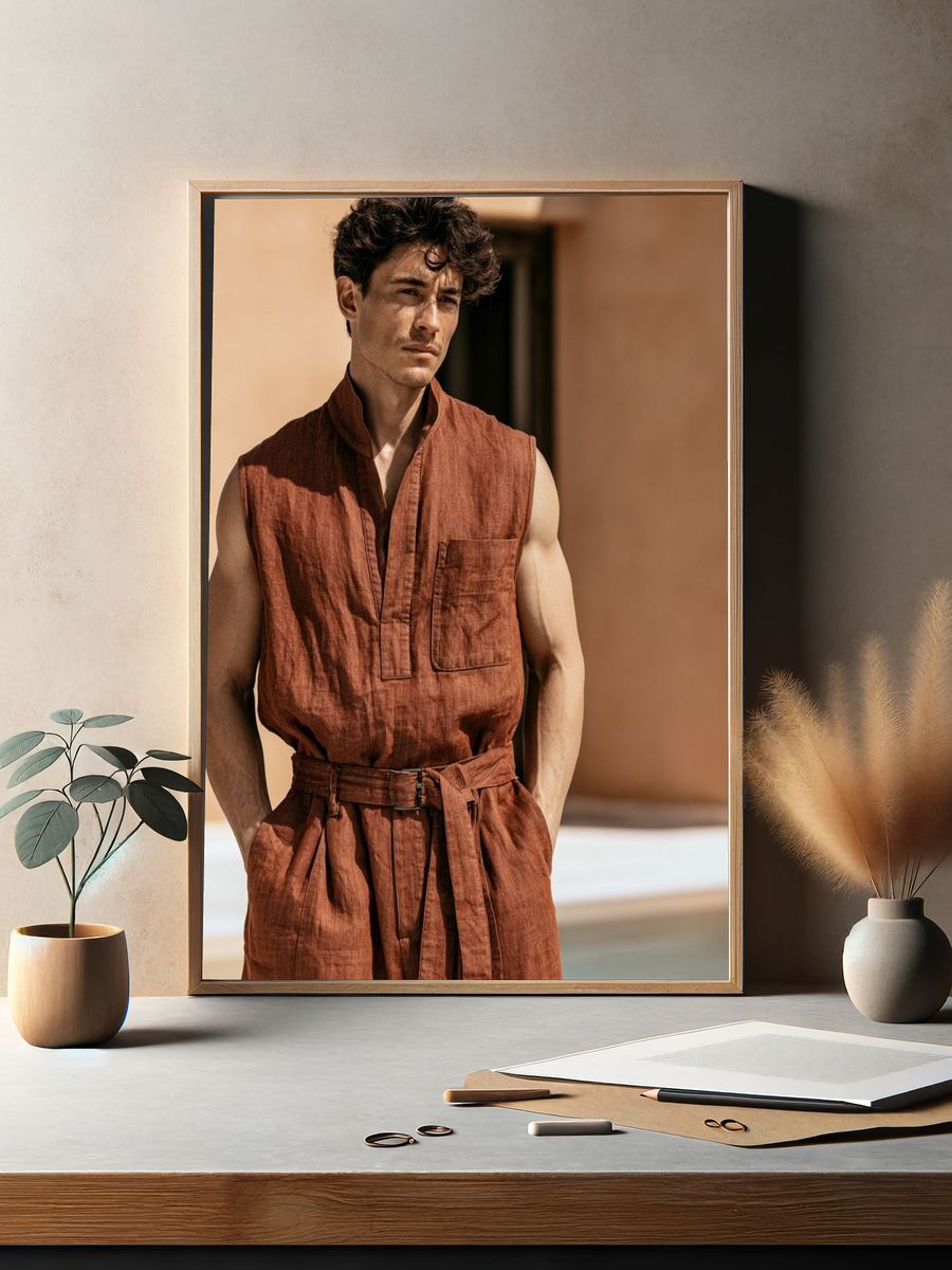 Rust Linen Portrait Print. — room view 2