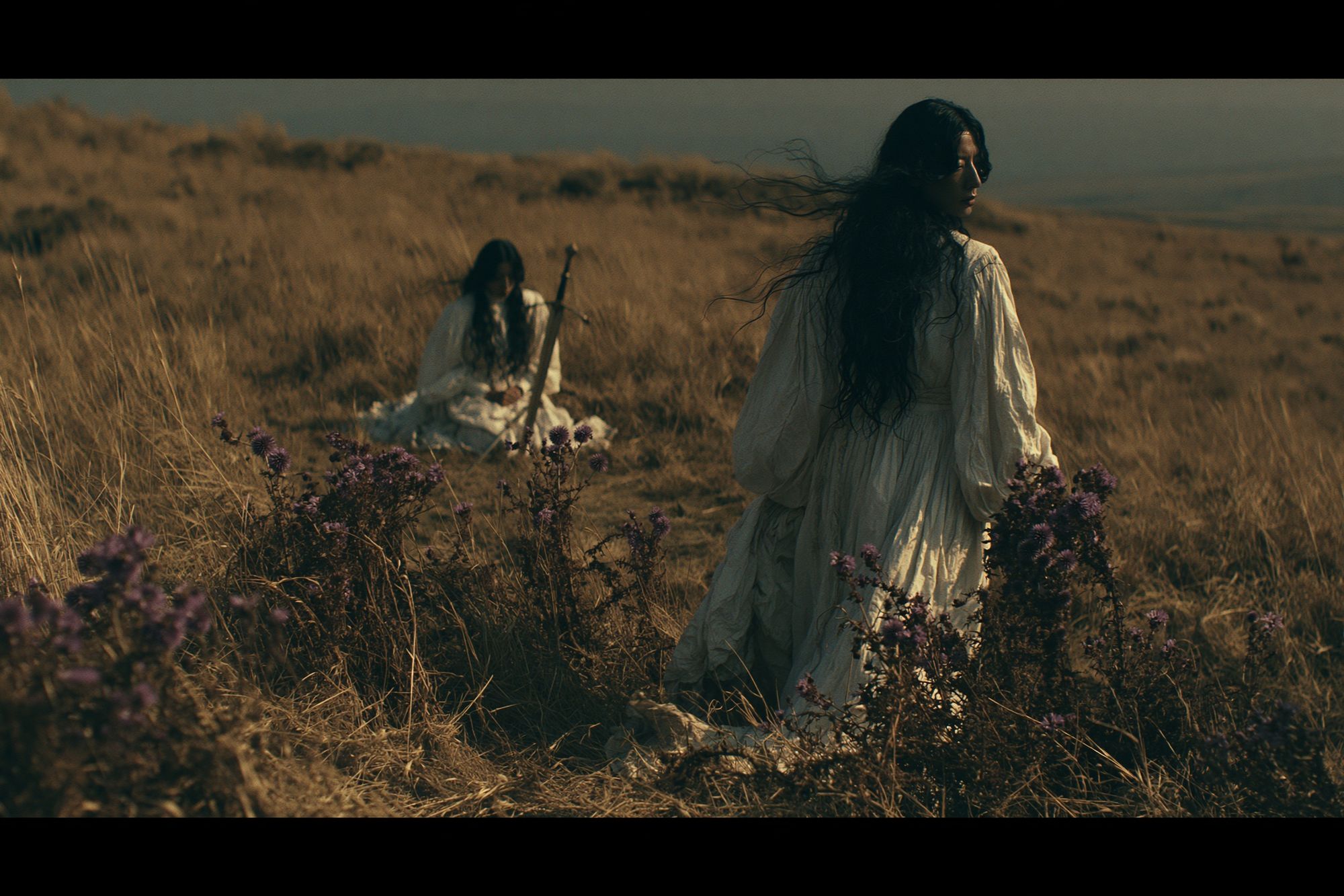 Misty Meadow Figures Photography Poster. poster detail
